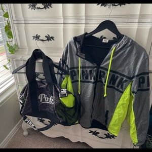 Matching Victoria’s Secret Pink windbreaker & duffel